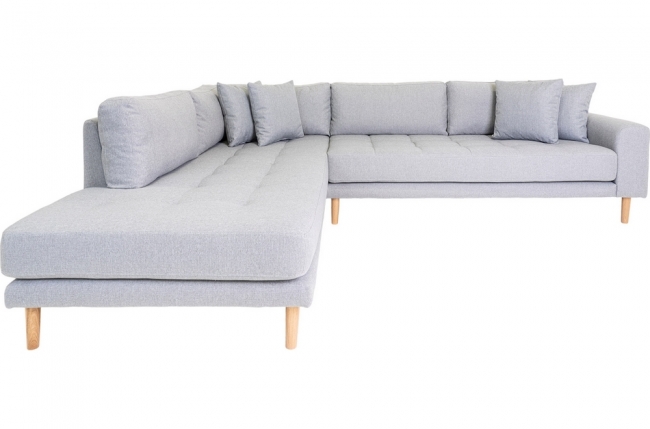 canapé d'angle en tissu de qualité livio, coloris gris clair, angle gauche