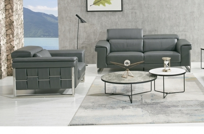 ensemble canapé 3 places et fauteuil en cuir italien buffle , bolzano, gris foncé