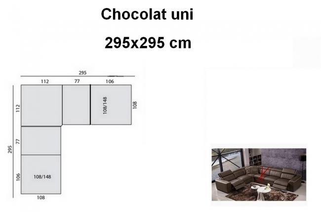 canapé d'angle double relax électrique en cuir de buffle italien de luxe bestrelax, sur mesure personnalisé sur demande du client, une assise en moins sur la longueur, chocolat uni, 295x295cm, table offerte