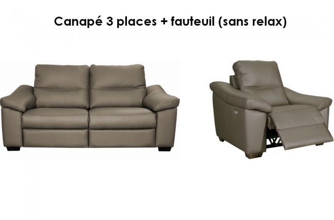 ensemble composé d'un canapé 2 palces et d'un fauteuil 1 place en 100% tout cuir épais italien vachette hambourg, couleur taupe