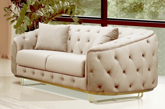 canapé 2 places - beige - en tissu velours de qualité luxe, luxor