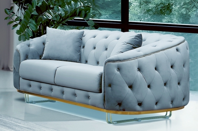 canapé 2 places - bleu azur - en tissu velours de qualité luxe, luxor