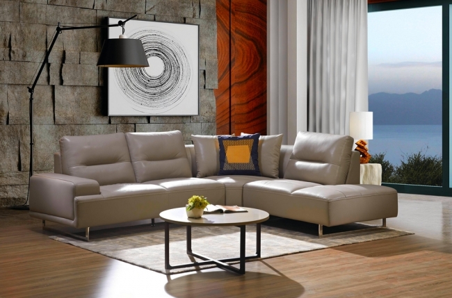 canapé d'angle en cuir de buffle italien de luxe 5/6 places massimo, beige, angle droit