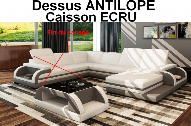 paiement en 3x mr santiago canapé d'angle bali bolzano hat de gamme, modifié sur demande du client commande personnalisée sans la partie de 187 cm, tissu antilope et 2ème couleur simili écru, angle droit vu de face. 6x301 € sans frais. total 1808€