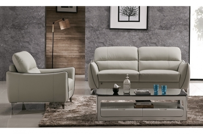 ensemble canapé 3 places + fauteuil 1 place en cuir italien buffle rivoli, gris clair