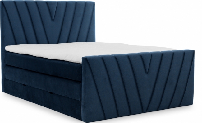 ensemble boxspring complet 140x200 tête de lit + sommiers + matelas + surmatelas candy - velours luxe bleu