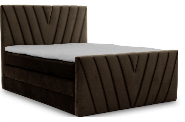 ensemble boxspring complet 140x200 tête de lit + sommiers + matelas + surmatelas candy - velours luxe chocolat