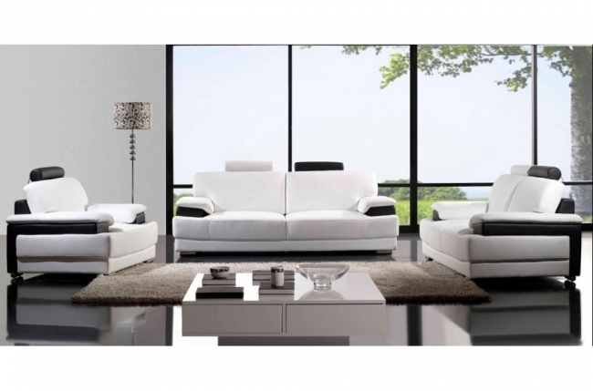 ensemble capri, 3 pièces: canapé 3 places + 2 places + fauteuil en cuir luxe haut de gamme italien vachette. blanc et noir