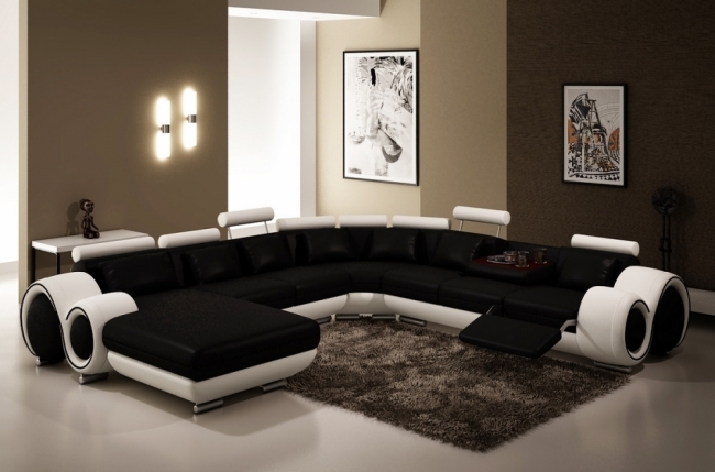 canapé d'angle en cuir italien 8 places carlton, noir et blanc, 6x sans frais, total de la commande: 2368 euros