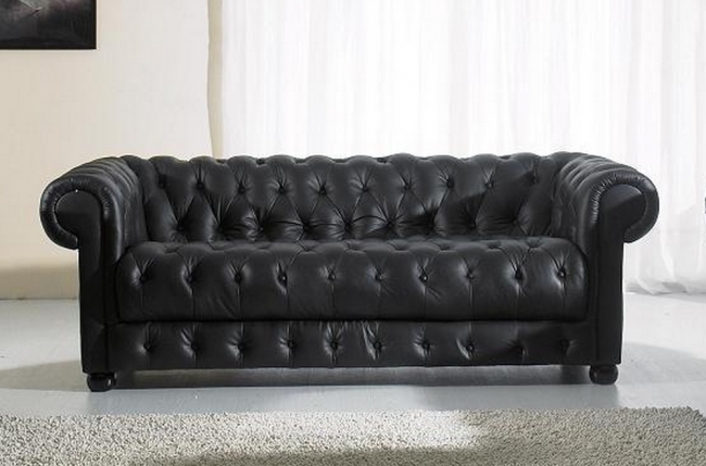 canapé chesterfield select 3 places cuir supérieur luxe. noir - vénésetti