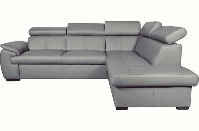 canapé d'angle en 100% cuir de luxe italien , 5/6 places citibest, couleur gris clair, angle droit