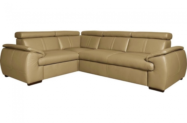 canapé d'angle en 100% cuir de luxe italien , 5 places cintia, couleur beige, angle gauche