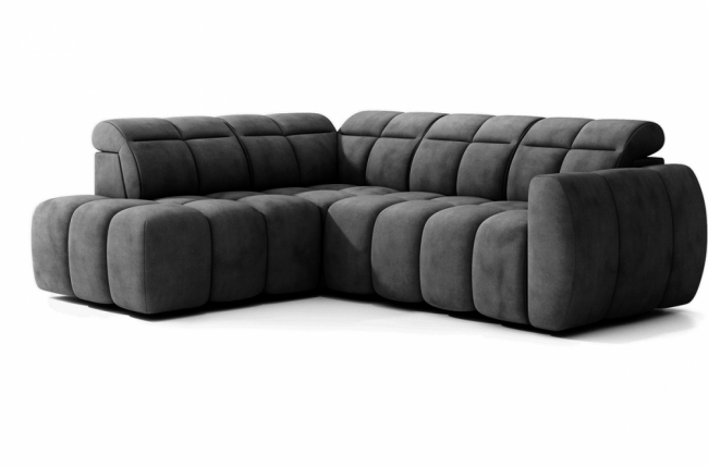 canapé d'angle profondeur réglable fasano velours luxe gris foncé 5 places, angle gauche (vu de face)