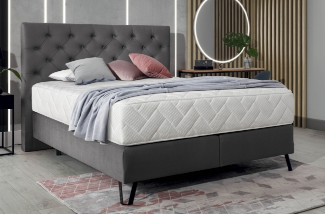 ensemble lit + sommier + matelas - velours gris foncé - 140x200 cm - corsica