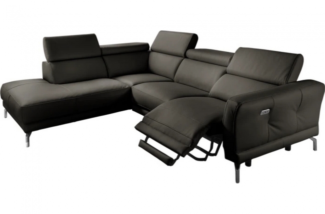 - canapé d'angle relax en 100% tout cuir épais de luxe italien avec relax électrique, 5/6 places dali, anthracite, angle gauche