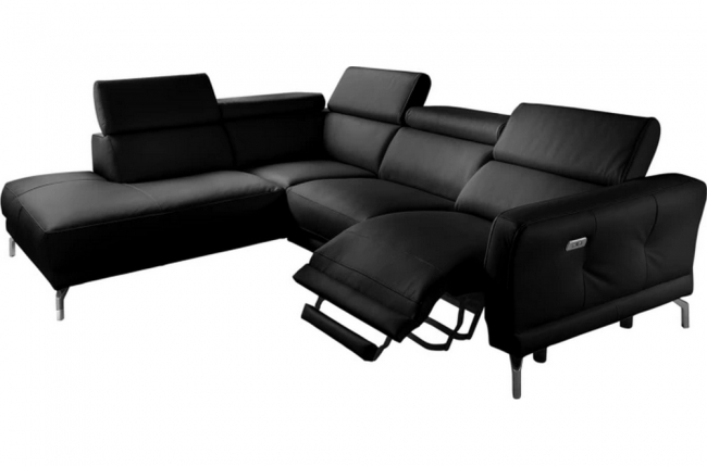 - canapé d'angle relax en 100% tout cuir épais de luxe italien avec relax électrique, 5/6 places dali, noir, angle gauche