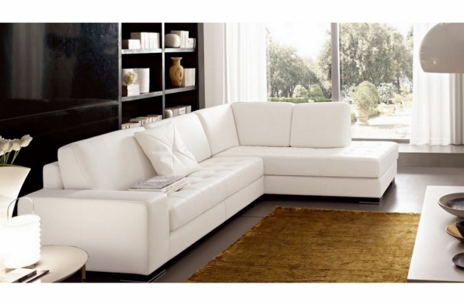 canapé d'angle divano en cuir italien vachette de qualité, blanc, angle droit