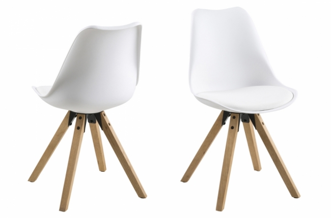 lot de 2 chaises design blanches avec pieds en bois, dixona