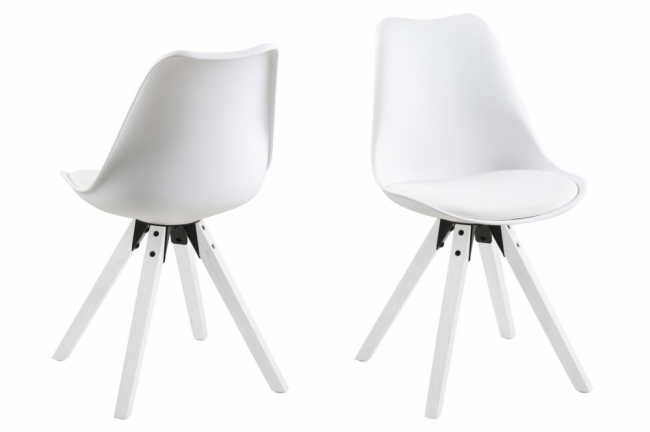 lot de 2 chaises design blanches avec pieds en bois peints en blanc, mixita