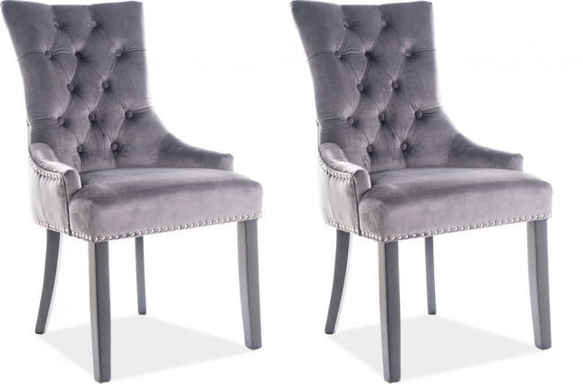 lot de 2 chaises edwin tissu velours de qualité, couleur gris