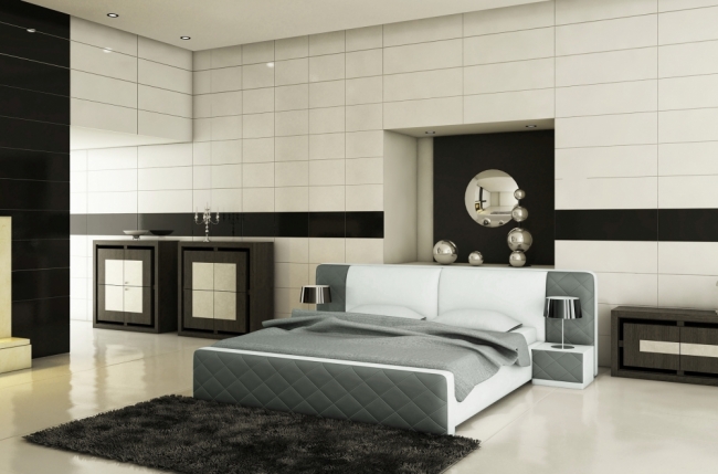 lit en cuir italien de luxe elegance, gris foncé et blanc