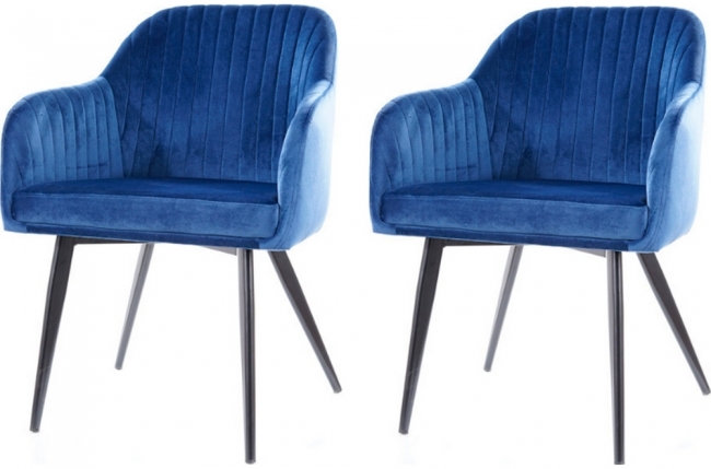 lot de 2 chaises elios en tissu velours de qualité, couleur bleu