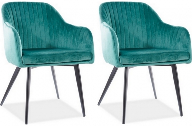 lot de 2 chaises elios en tissu velours de qualité, couleur vert