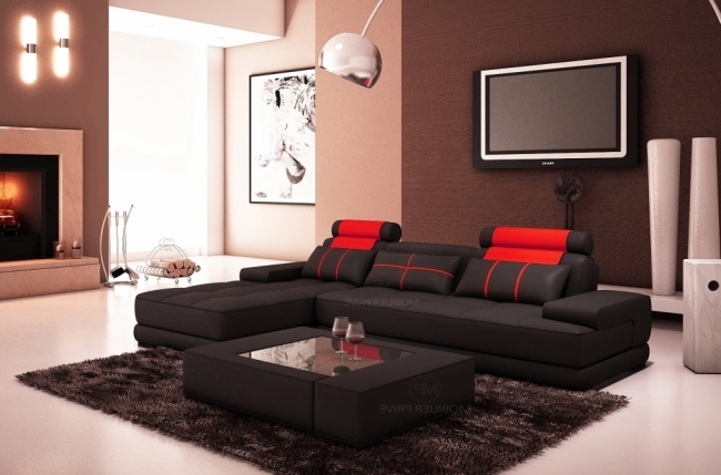 canapé d'angle en cuir italien 5 places elixa, noir et rouge, angle gauche