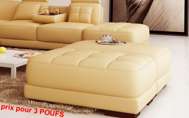 ensemble de 3 poufs en cuir italien elixir, beige