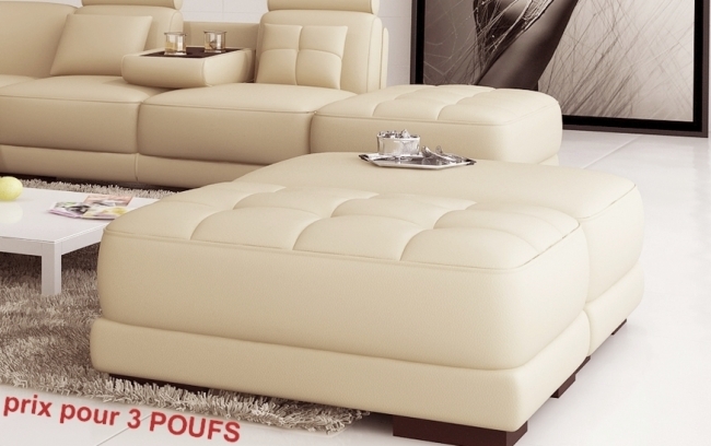 ensemble de 3 poufs en cuir italien elixir, écru