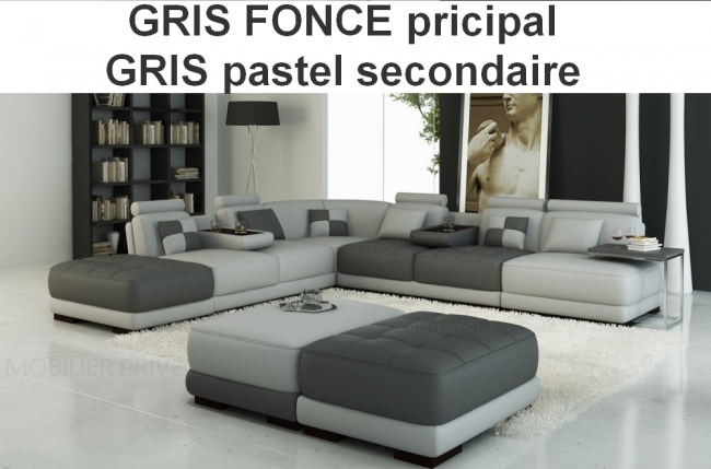 canapé d'angle standing en cuir haut de gamme italien vachette vénésetti. cuir supérieur luxe gris foncé n°628 gris pastel. angle idem photo, angle gauche vu de face. avec 3 poufs - vénésetti canapé d'angle standing en cuir haut de gamme italien vachette vénésetti. cuir supérieur luxe gris foncé n°628 gris pastel. angle idem photo, angle gauche vu de face. avec 3 poufs - vénésetti