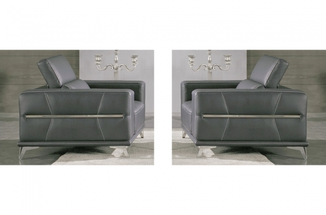 ensemble 2 fauteuils 1 place en cuir italien buffle vega, gris foncé avec surpiqure gris clair