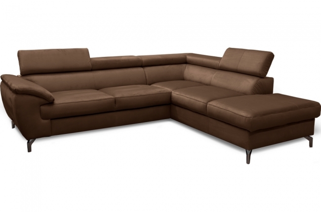 canapé d'angle convertible en velours luxe 5 places, florent, marron foncé, angle droit