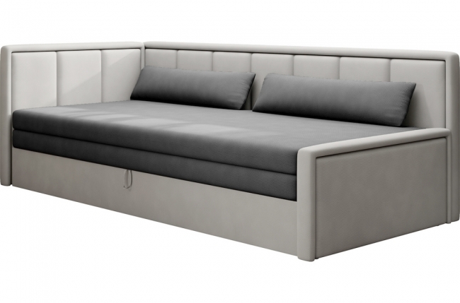 canapé convertible - en tissu avec rangement, gris foncé et gris clair, angle gauche, fula