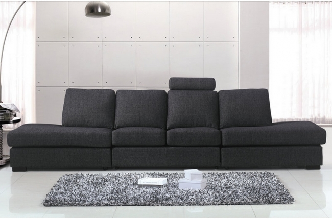 canapé 6 places en tissu de qualité galla, gris foncé