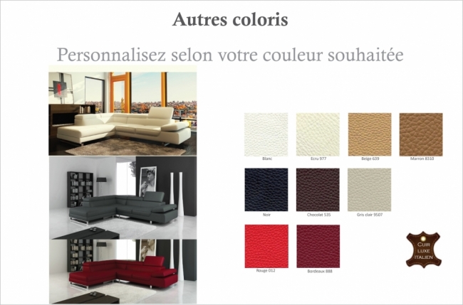 canapé d'angle en tout cuir prestige luxe italien 5/6 places grand george, couleur personnalisée, angle gauche