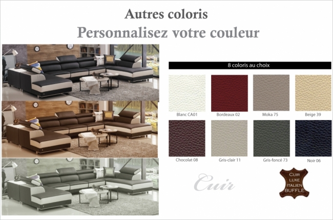 canapé d'angle en cuir buffle italien de luxe 8/9 places giant, couleur personnalisée