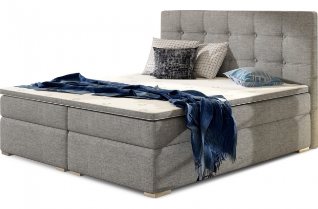 ensemble boxspring complet tête de lit + sommiers + matelas + surmatelas inaya de venesetti - tissu luxe gris - 140x200 cm