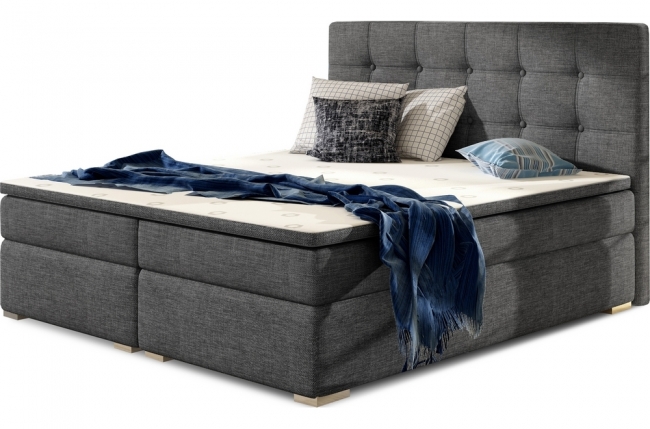 ensemble boxspring complet tête de lit + sommiers + matelas + surmatelas inaya de venesetti - tissu luxe gris foncé - 160x200 cm