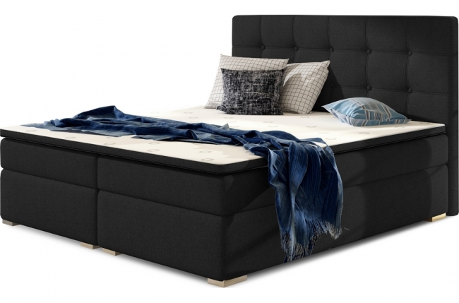 ensemble boxspring complet tête de lit + sommiers + matelas + surmatelas inaya de venesetti - tissu luxe noir - 160x200 cm