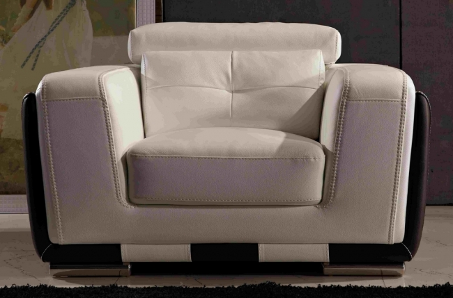 fauteuil 1 place en cuir italien buffle jason, blanc et chocolat