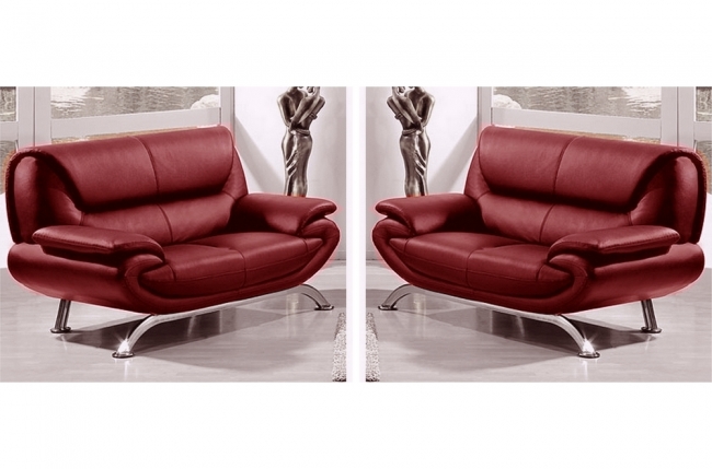 ensemble de 2 canapés 2 places en cuir italien jonah, couleur bordeaux