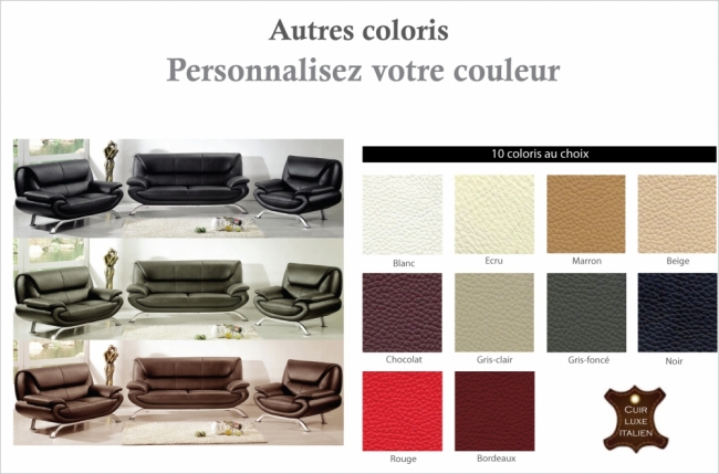 ensemble composé d'un canapé 3 places et d'un canapé 2 places et d'un fauteuil en cuir prestige luxe italien passy, couleur personnalisée