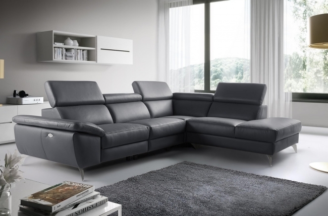 2eme paiement de la commande: canapé d'angle relax en 100% tout cuir épais de luxe italien avec relax électrique, 5/6 places kaster, anthracite, angle droit, 6x sans frais, total de la commande: 2588 euros