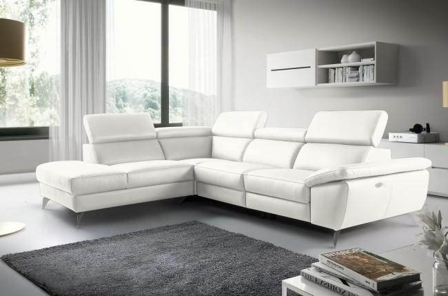 1er paiement de la commande: canapé d'angle relax en 100% tout cuir épais de luxe italien avec relax électrique, 5/6 places kaster, blanc cassé, angle gauche - [canape-tout-cuir-prestige-kaster, 6x sans frais, total 2648 euros