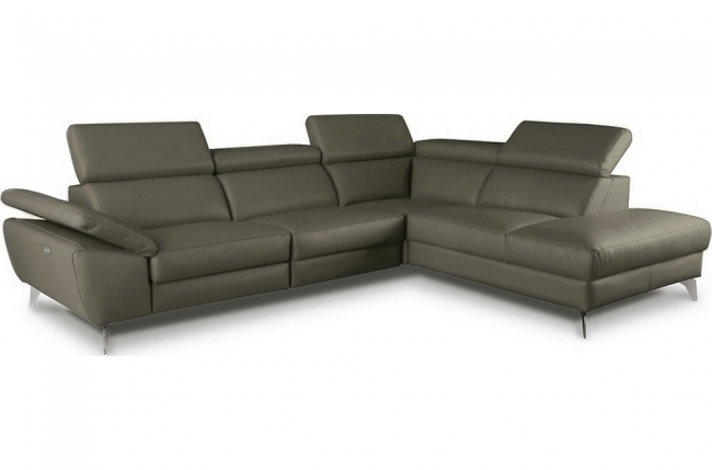 canapé d'angle relax en 100% tout cuir épais de luxe italien avec relax électrique, 5/6 places kaster, gris taupe, angle droit