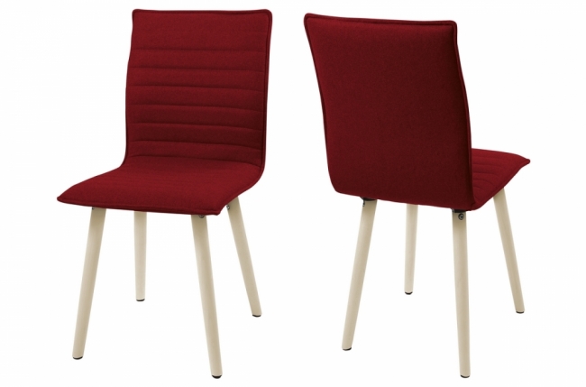 lot de 2 chaises design tissu rouge pieds blancs, kenza