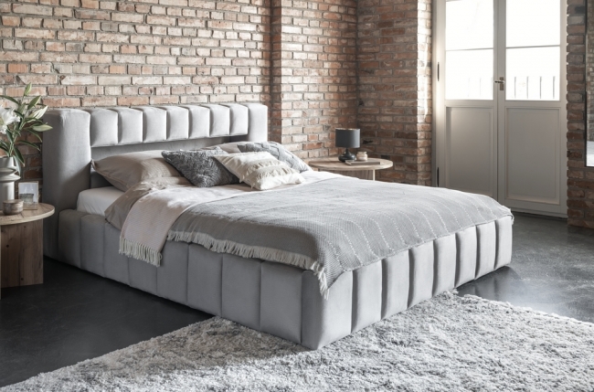 lit 180x200 rembourré en velours luxe avec coffre et éclairage led, gris, lana