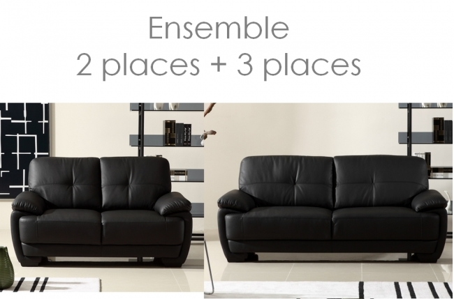 ensemble composé d'un canapé 3 places et d'un canapé 2 places.  leani, noir