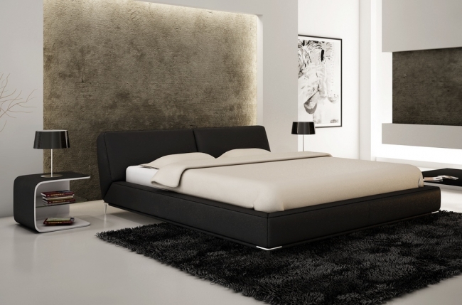lit design en cuir italien de luxe letto, noir